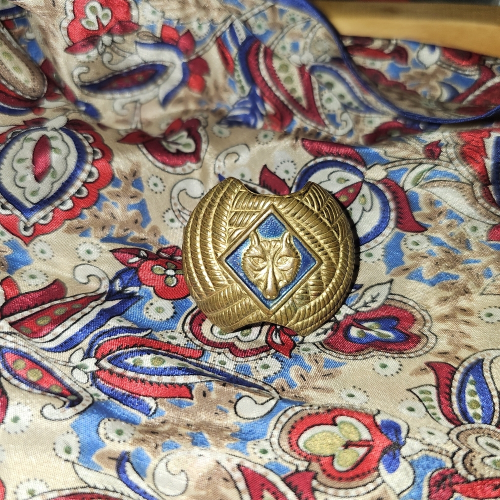 Boy Cub Scout Wolf Neckerchief Scarf Slide Tie Clip Blue Enamel Vintage
